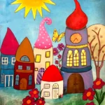 Das wunderbare Dorf - Naive Welt, 30x40cm