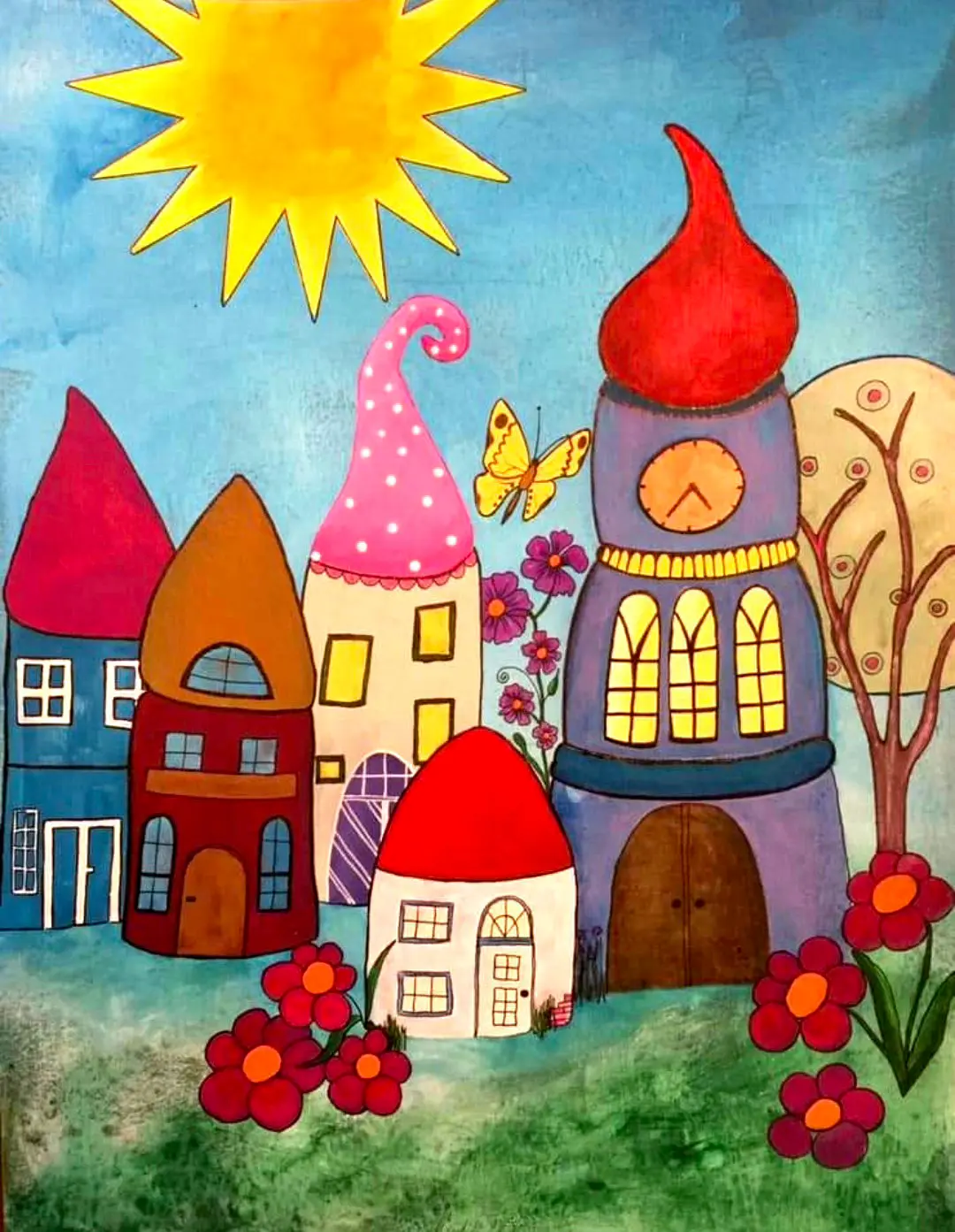 Das wunderbare Dorf - Naive Welt, 30x40cm