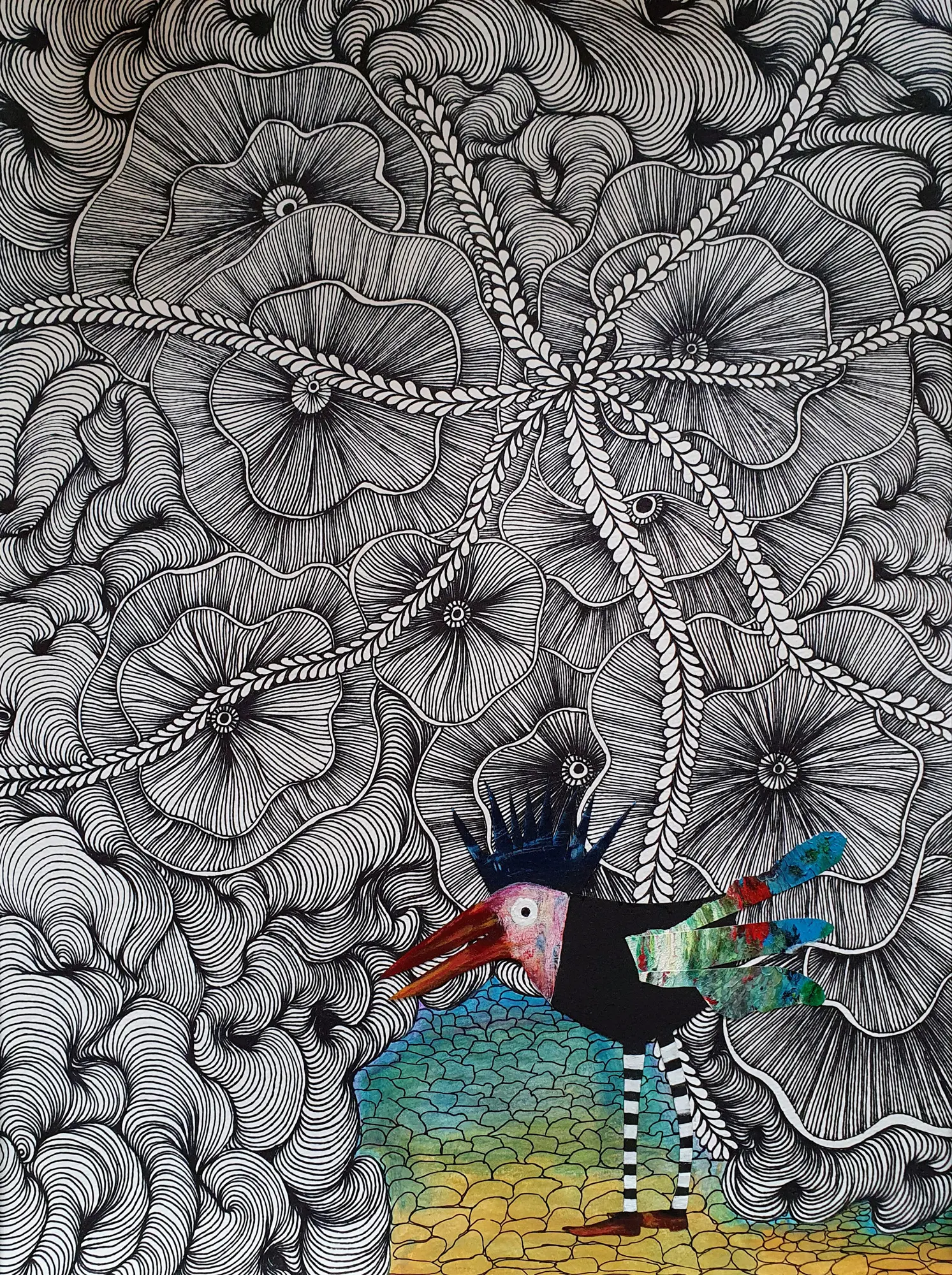 Der Glücksvogel - Geh' ins Licht mit offenen Armen - Meditatives Zeichnen, Illustration, 36x48cm