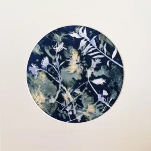 Die ersten Frühlingsboten - Cyanotypie, 20cm Durchmesser