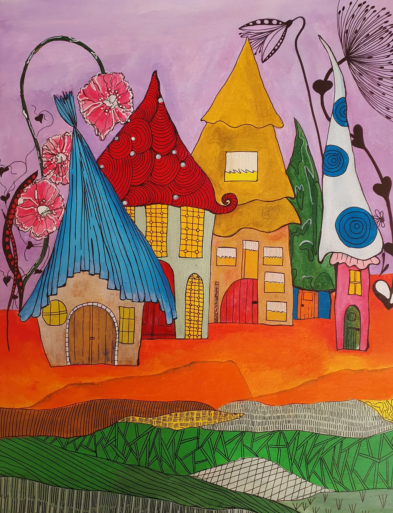 Sonne, Helligkeit und warmer Glanz - Naive Welt, 36x48cm