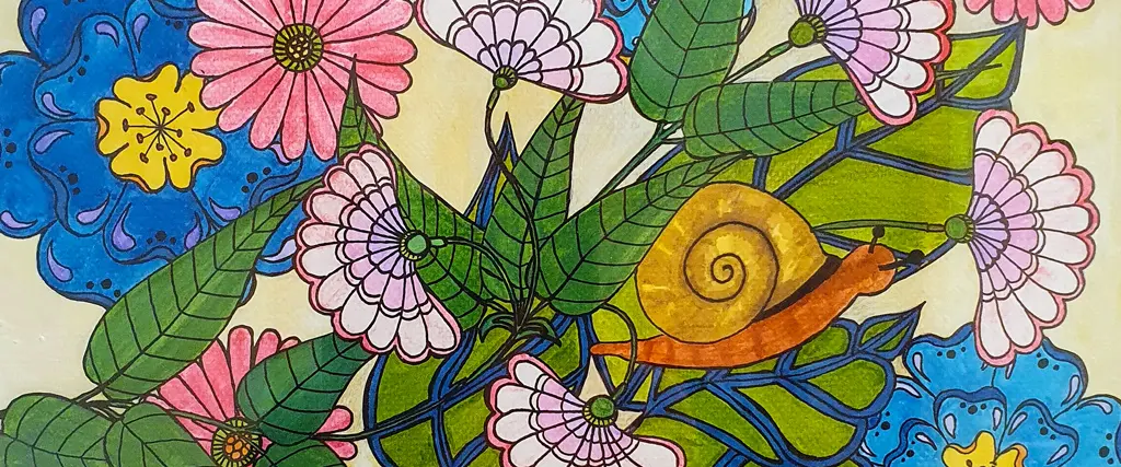 Farbenfrohes Bild mit Blumen in naiver Malerei