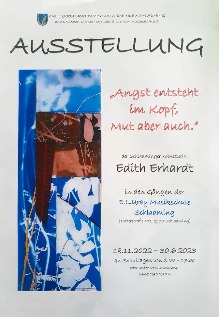 Veranstaltungsplakat Ausstellung "Angst entsteht im Kopf, Mut aber auch", 18. November 2022 bis 30. Juni 2023